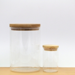 Tarro de vidrio duradero para almacenamiento de alimentos con tapa de madera sellada de goma de varios tamaños